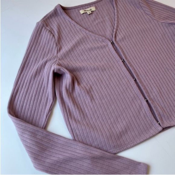 Madewell Ribbed Knit Cardigan Provence Purple Cropped Hook-and-Eye S - Picture 10 of 10